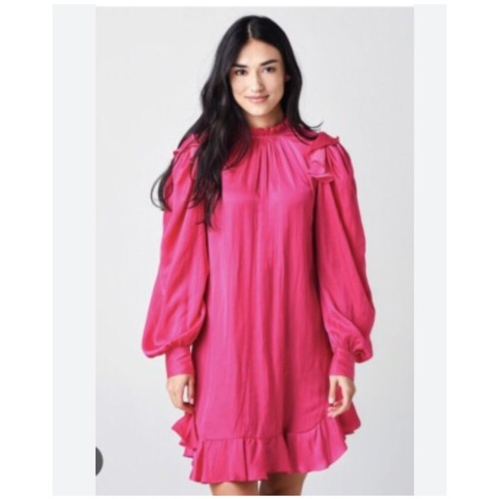 Zadig & Voltaire Ruins Dress Womens XS Pink High Neck Satin Ruffle Mini